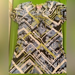 Koi Green Black Blue Print scrub top S small Bridgette